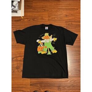 VTG 90s Halloween Jack O Lantern Pumpkin Scarecrow Black Shirt Single Stitch XL